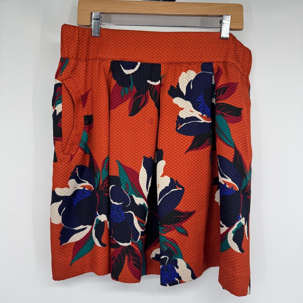 Anthropologie Maeve Skirt 12 Maira Brocade Floral Mini Orange Textured Retro - Picture 2 of 13
